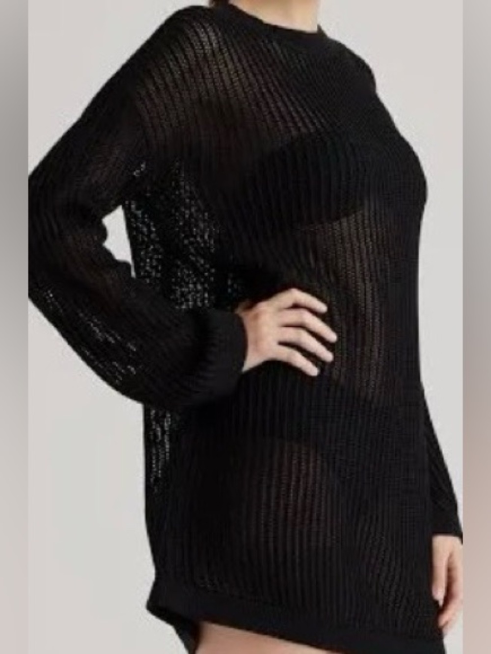 Quince Black Organic Cotton Knit Long Sleeve Cover Up SZ Medium